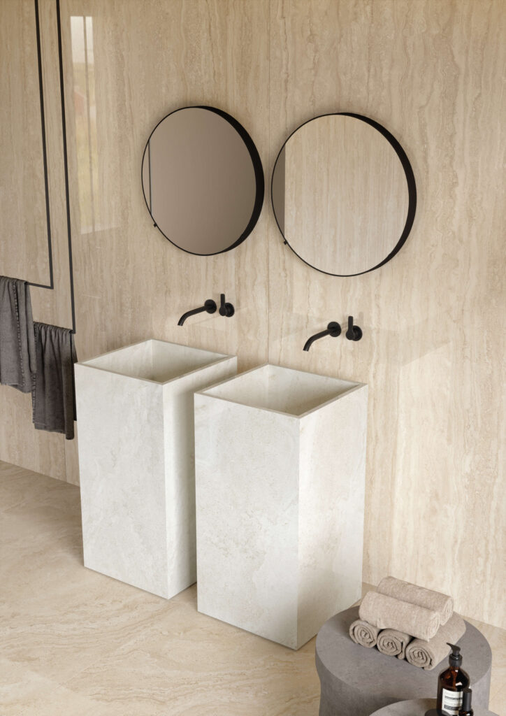 Unique Travertine Cream Vein Cut Minimal 120x278 White Minimal Part Bagno 2